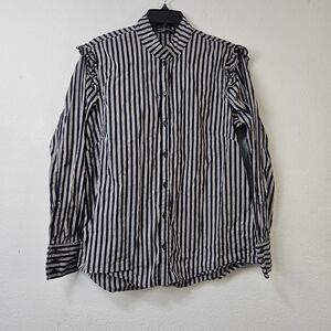 Peruvian Connection Long Sleeve Striped Shirt Blouse Top Large Cotton Button Up
